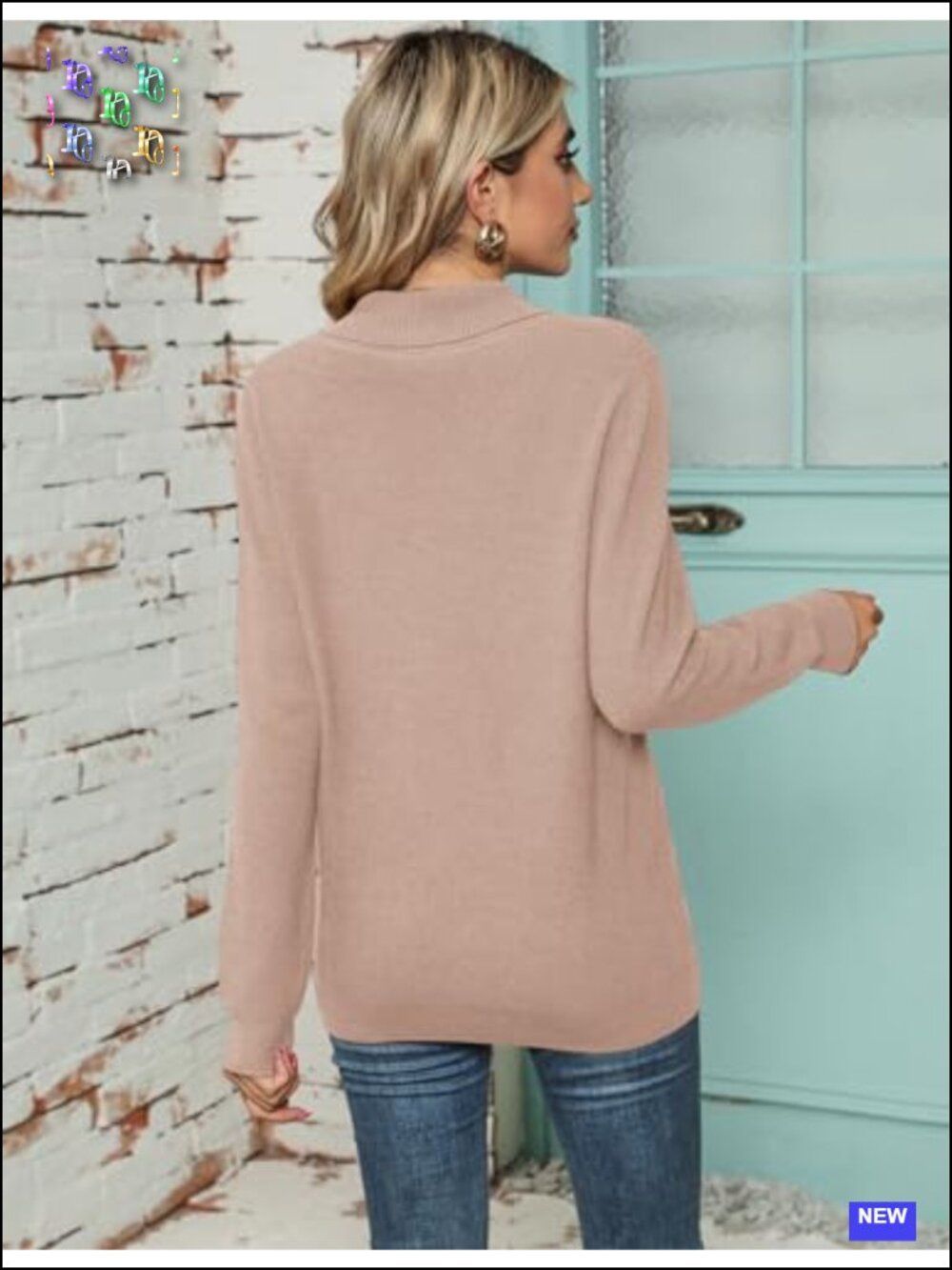 Women's V-Neck Long Sleeve Knit Pullover Sweater - Soft Viscose Blend - Picture 3 of 6